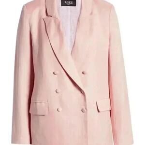 Vici Collection Women's Pink Linen Blend Double Breasted Blazer Coat Size Large
